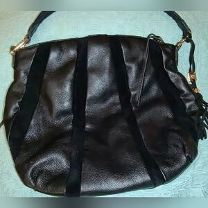 Aimee Kestenberg Vintage Black Leather With Black Suede Stripe Hobo/Shoulder Bag